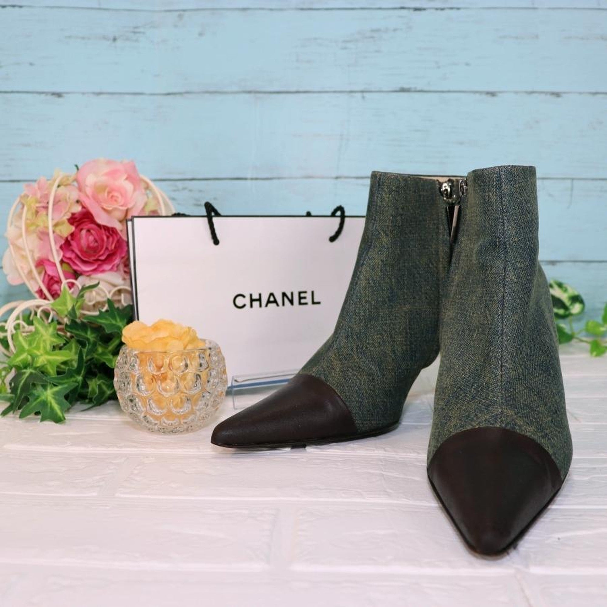 人気No.1/本体 CHANEL デニム素材ヒールブーツ Clarks バイカラー