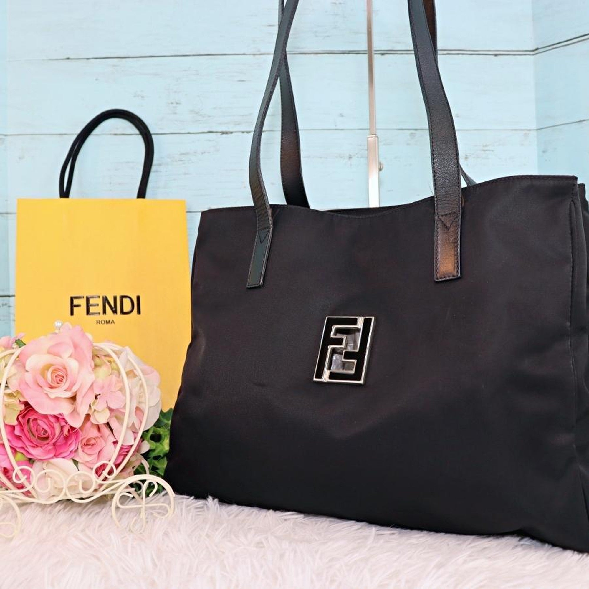 FENDI フェンディ トートバッグ レザー×ナイロン 黒 ほぼ未使用