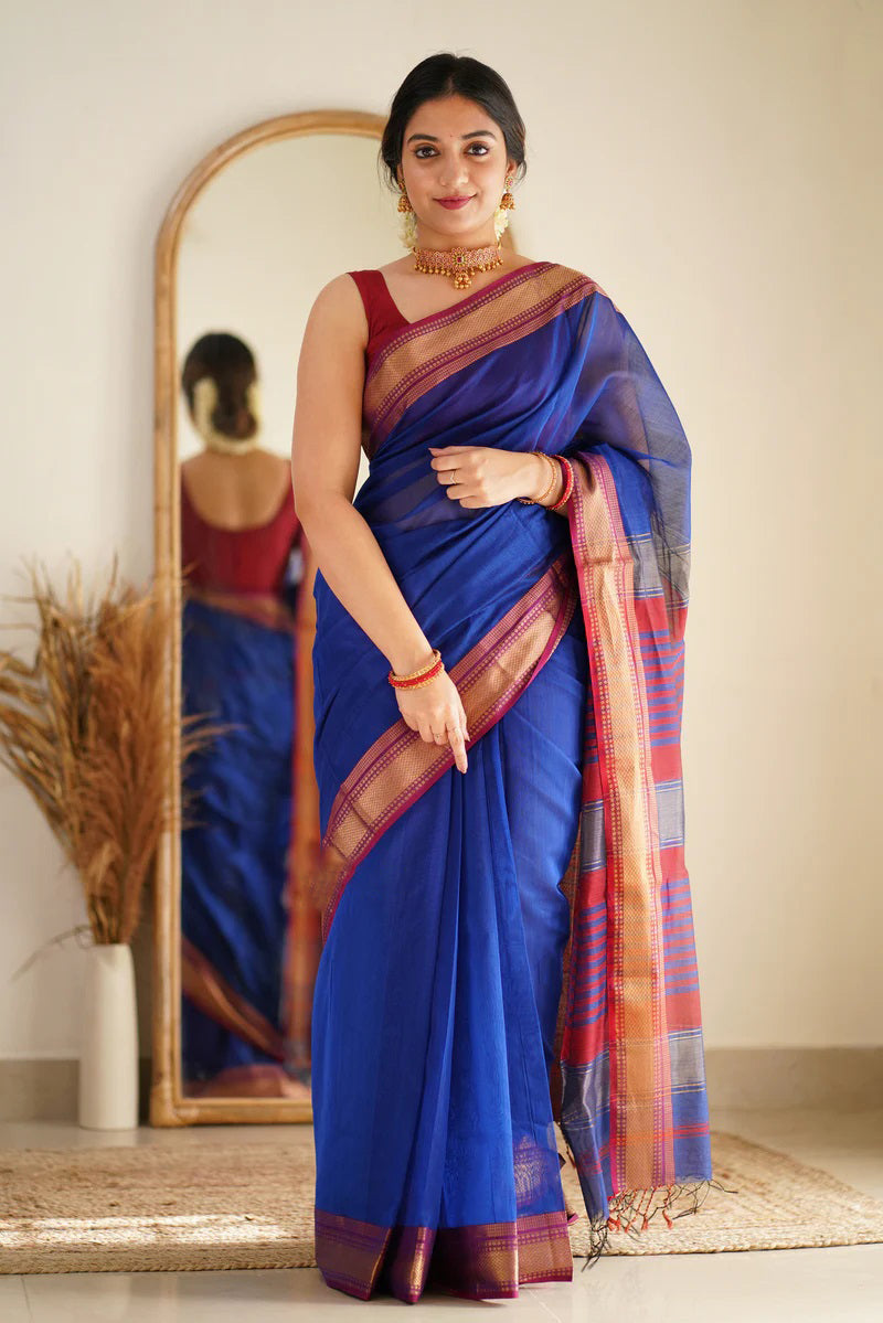 Persian Blue Maheshawari Cotton Silk Saree