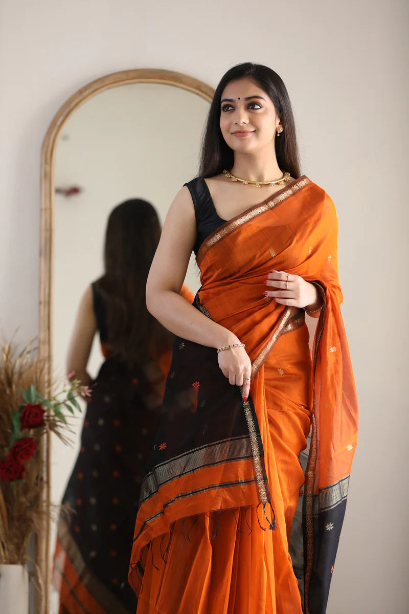 Rusty Orange Maheshawari Cotton Silk Saree