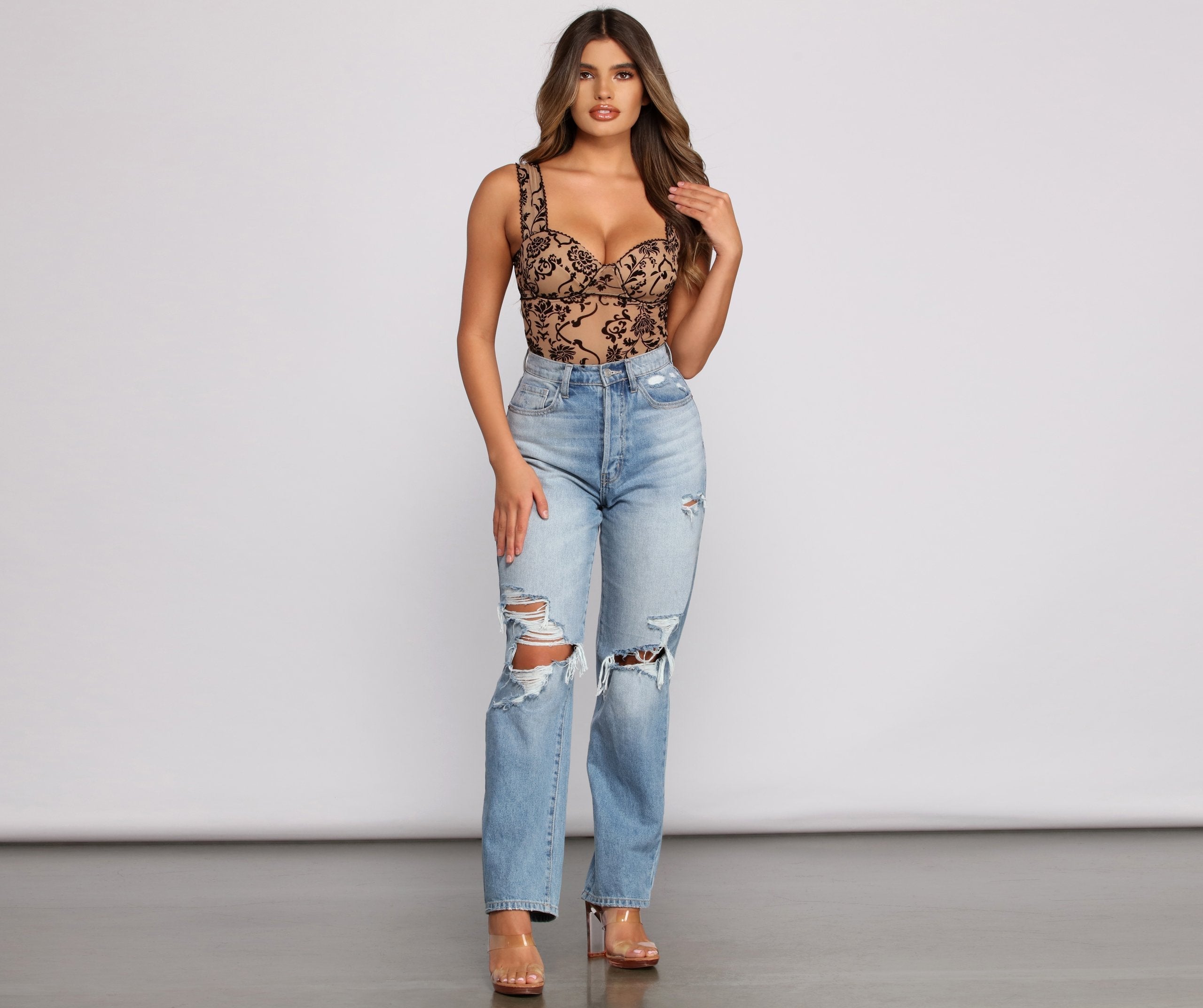 Floral Stunner Flocked Bustier Bodysuit