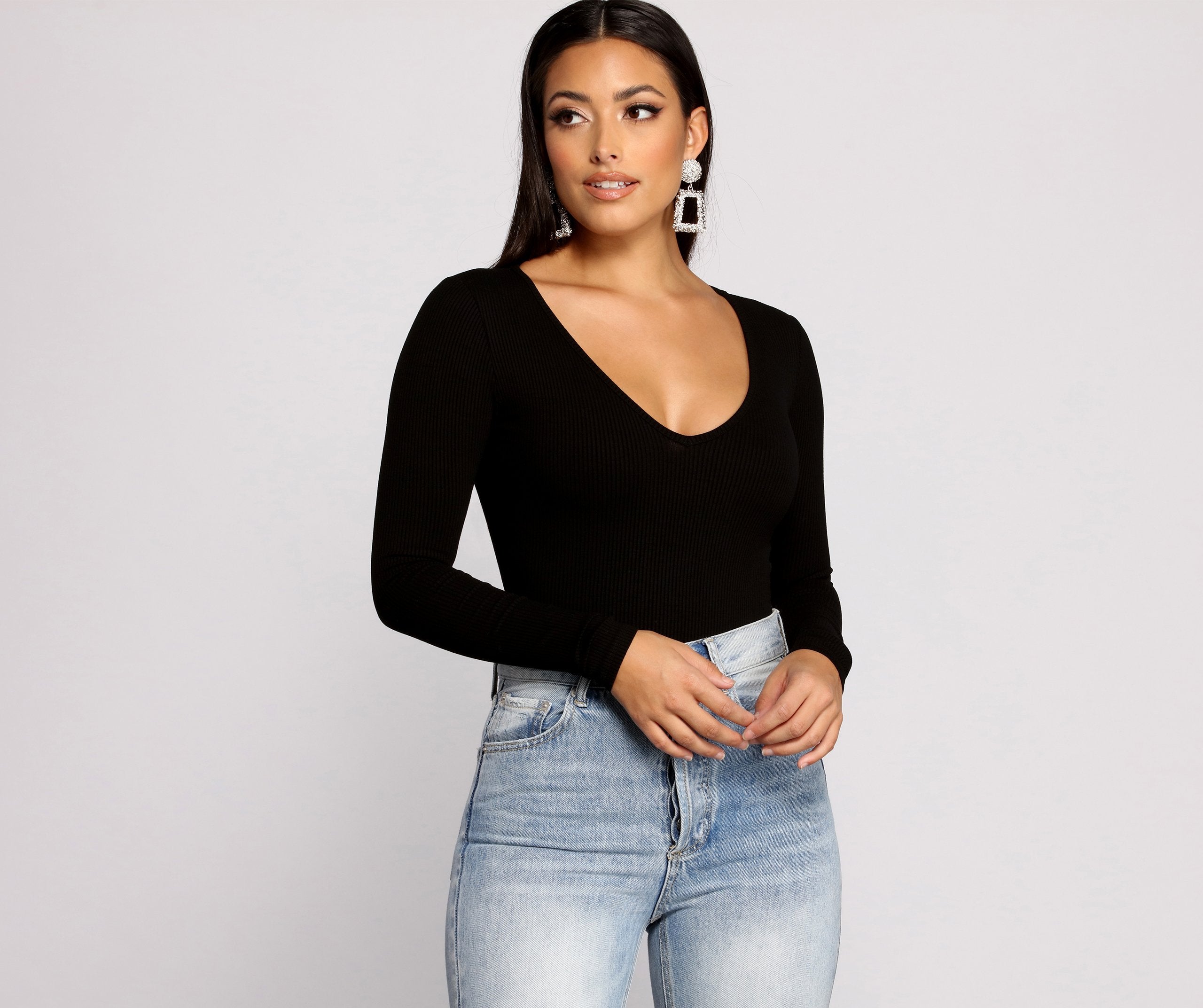 Basic Long Sleeve V Neck Bodysuit