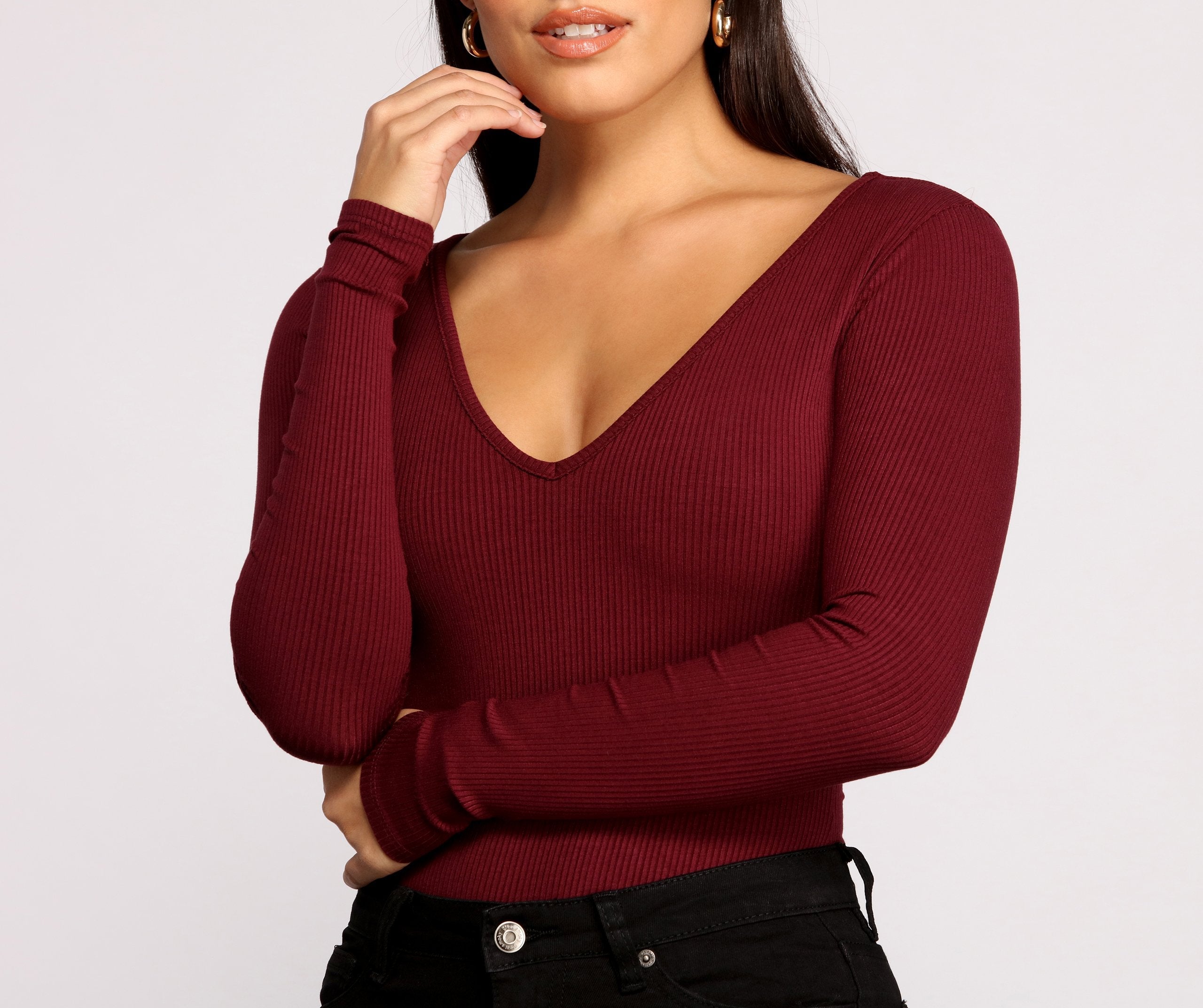 Basic Long Sleeve V Neck Bodysuit