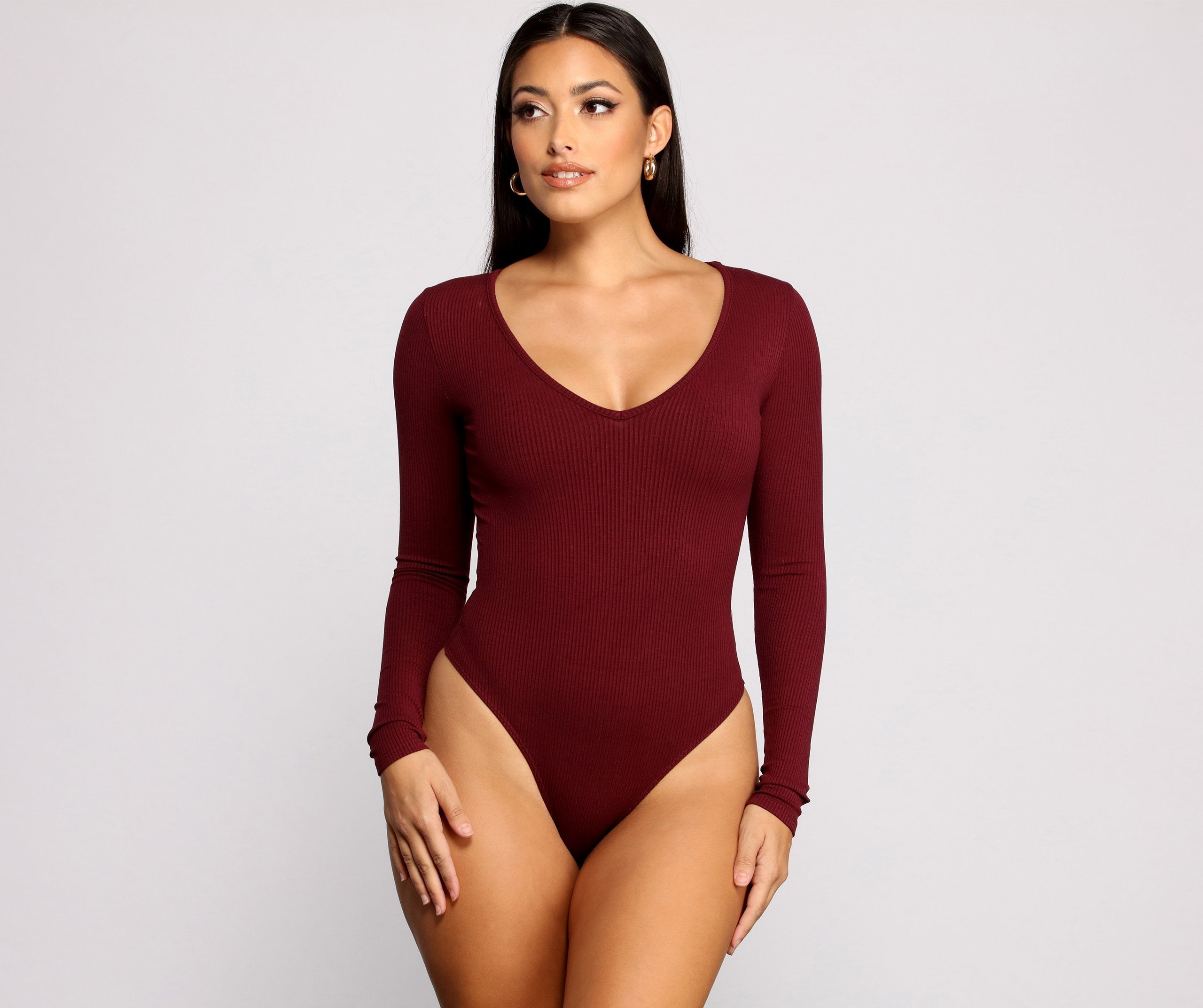 Basic Long Sleeve V Neck Bodysuit