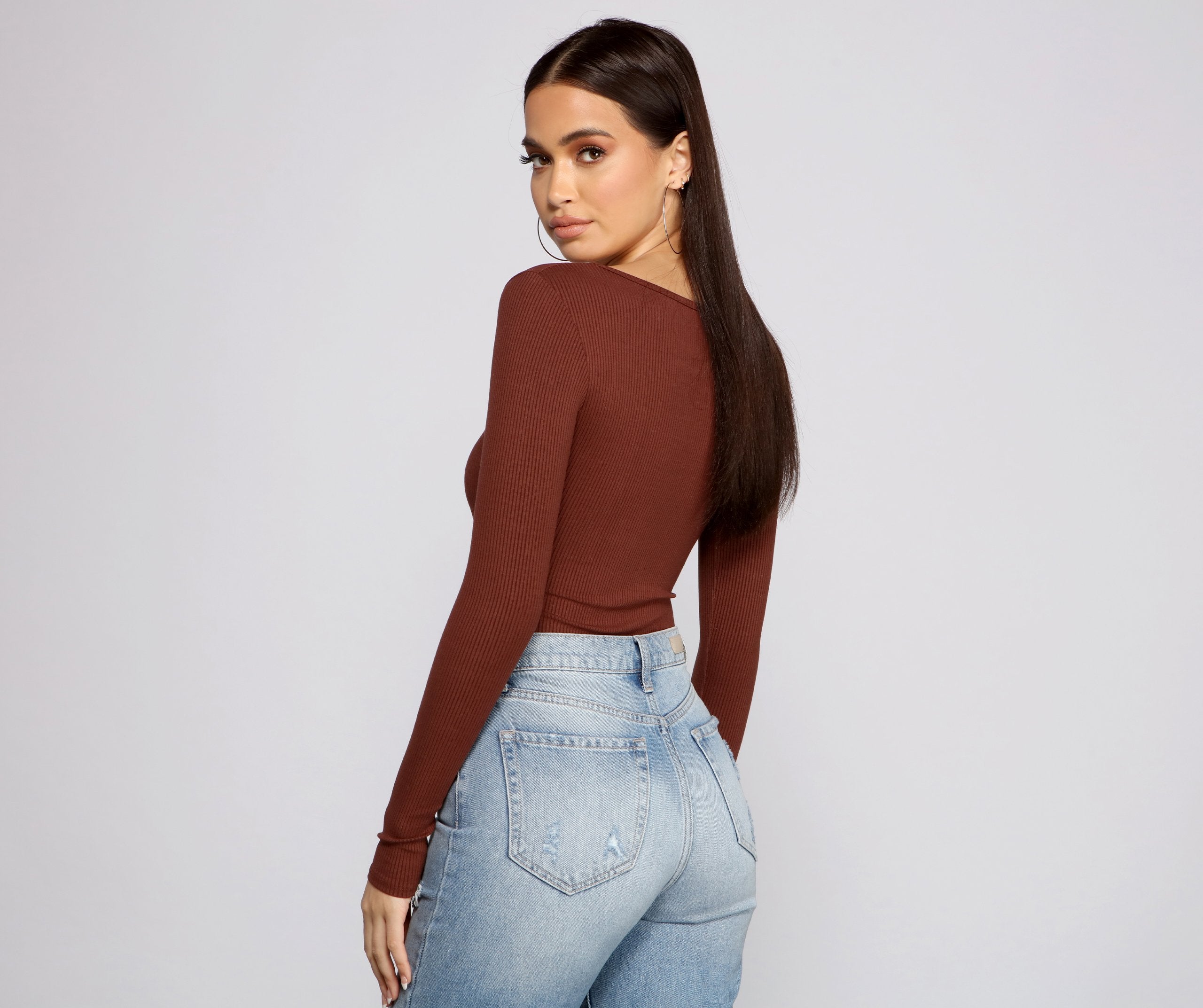 Basic Long Sleeve V Neck Bodysuit