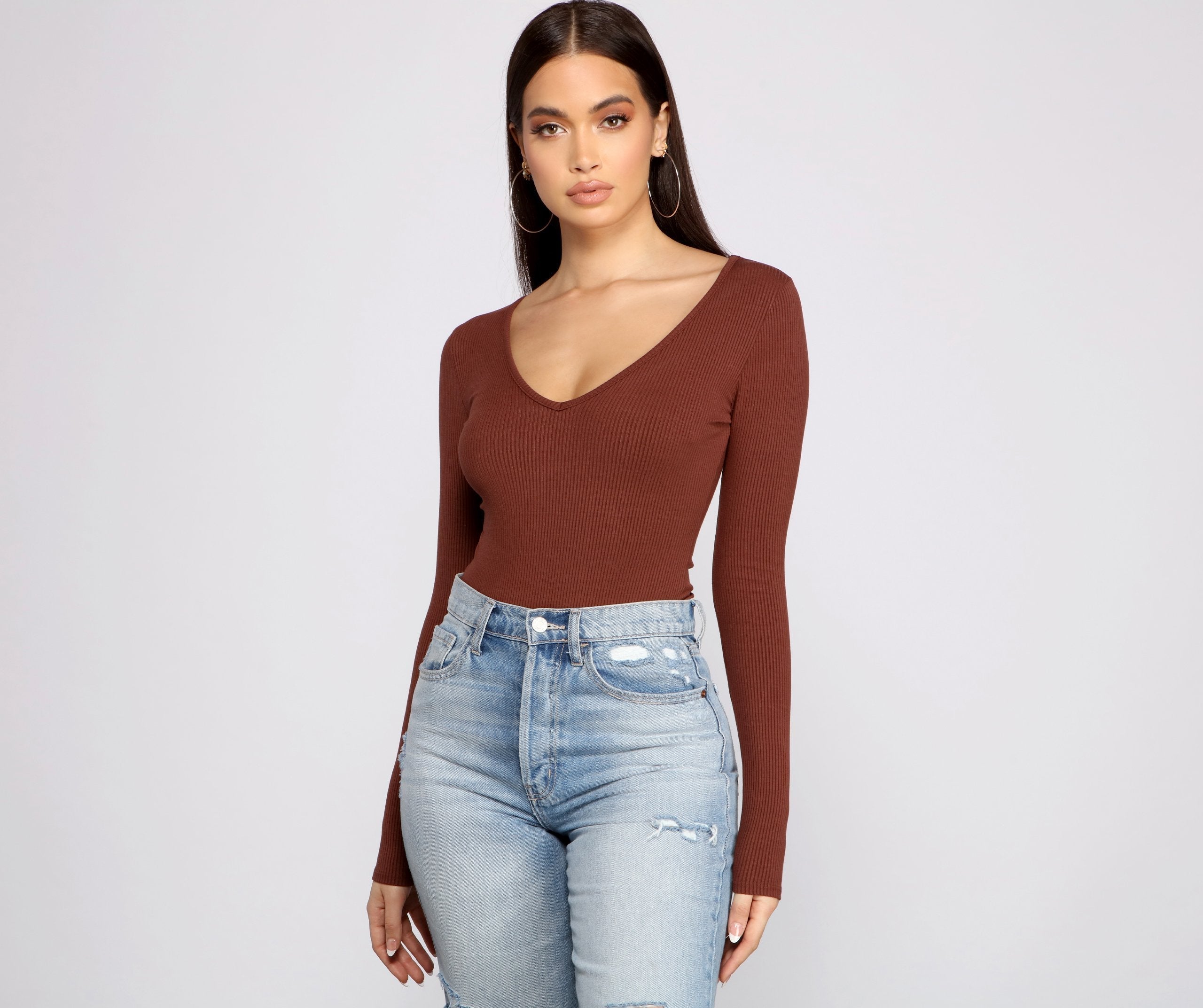 Basic Long Sleeve V Neck Bodysuit