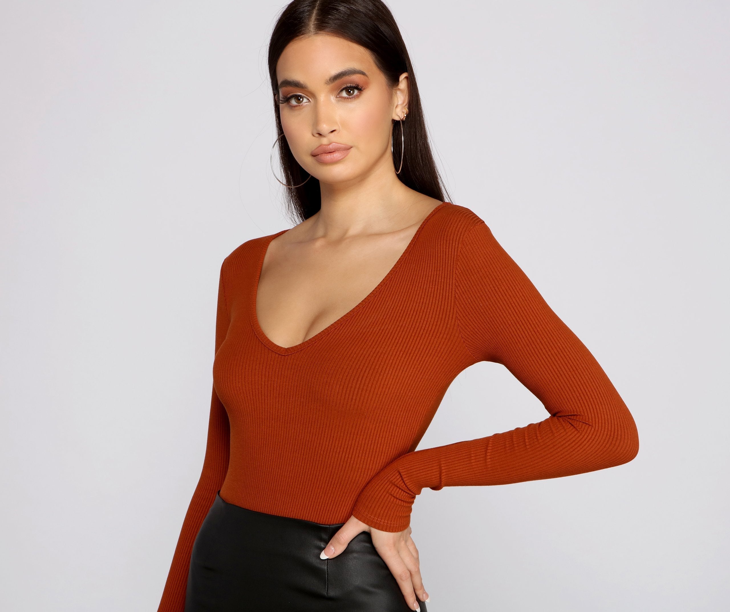 Basic Long Sleeve V Neck Bodysuit