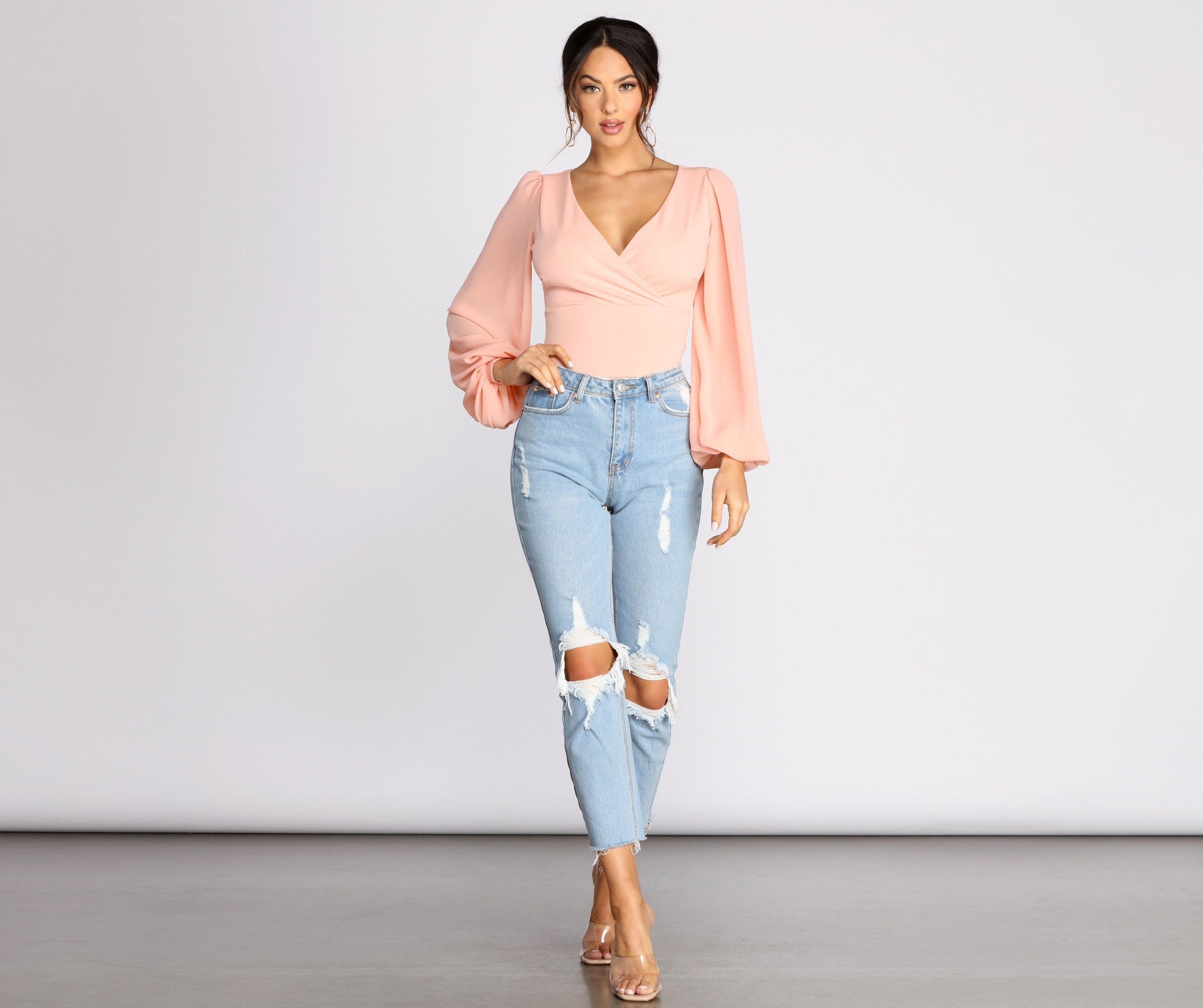 Classic Chiffon Sleeve Wrap Front Blouse - Image 6