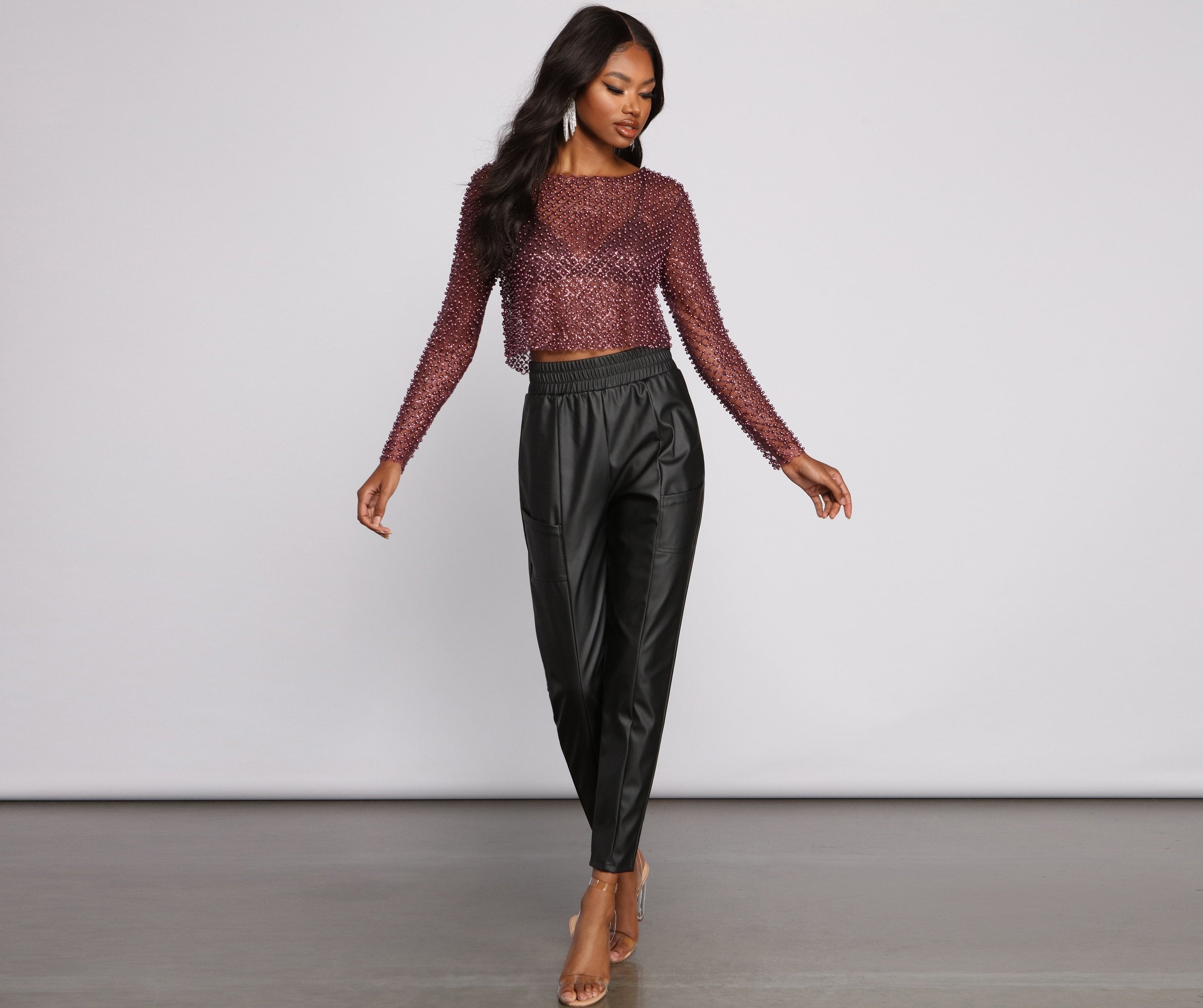 Feelin’ Glamorous Glitter Mesh Crop Top