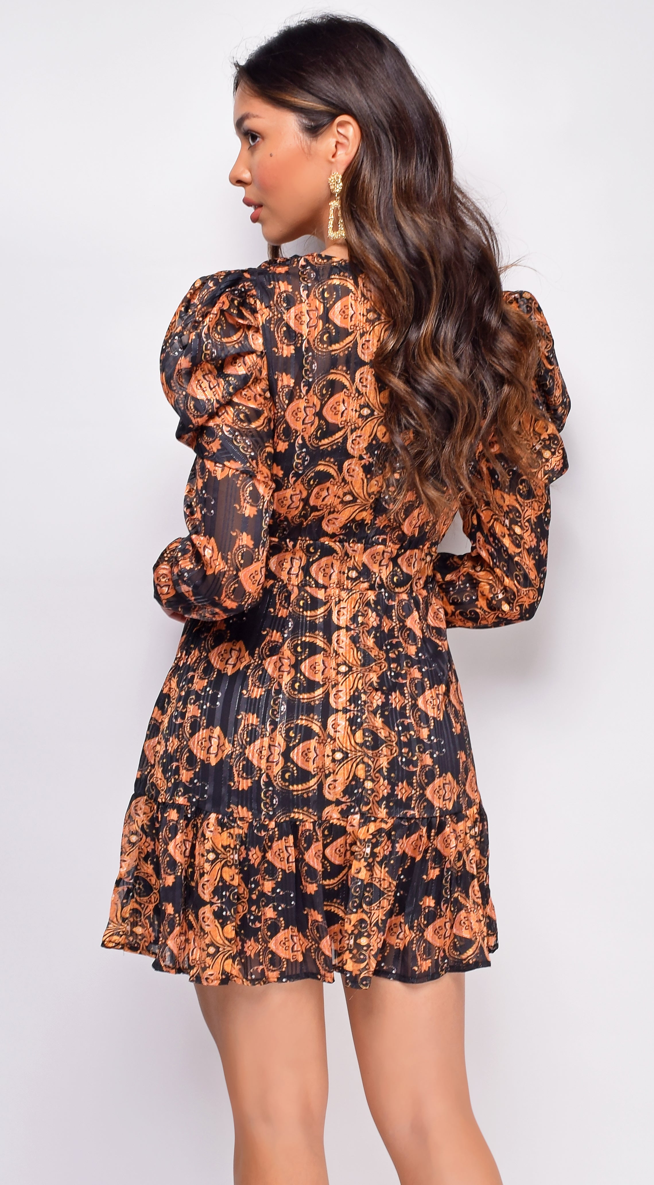 Alana Black Gold Print Dress