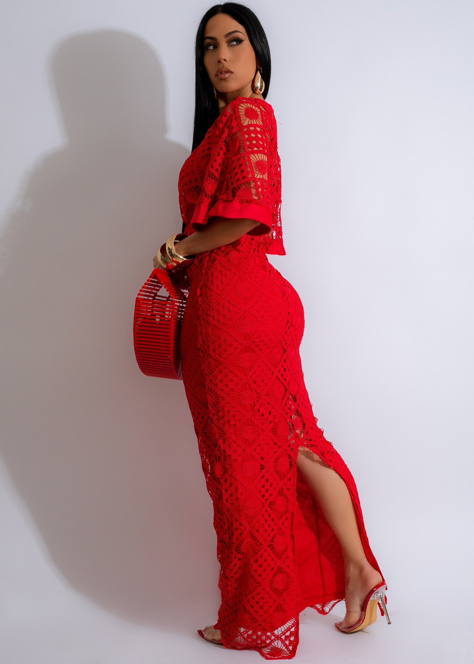 Crazy In Love Crochet Maxi Dress Red