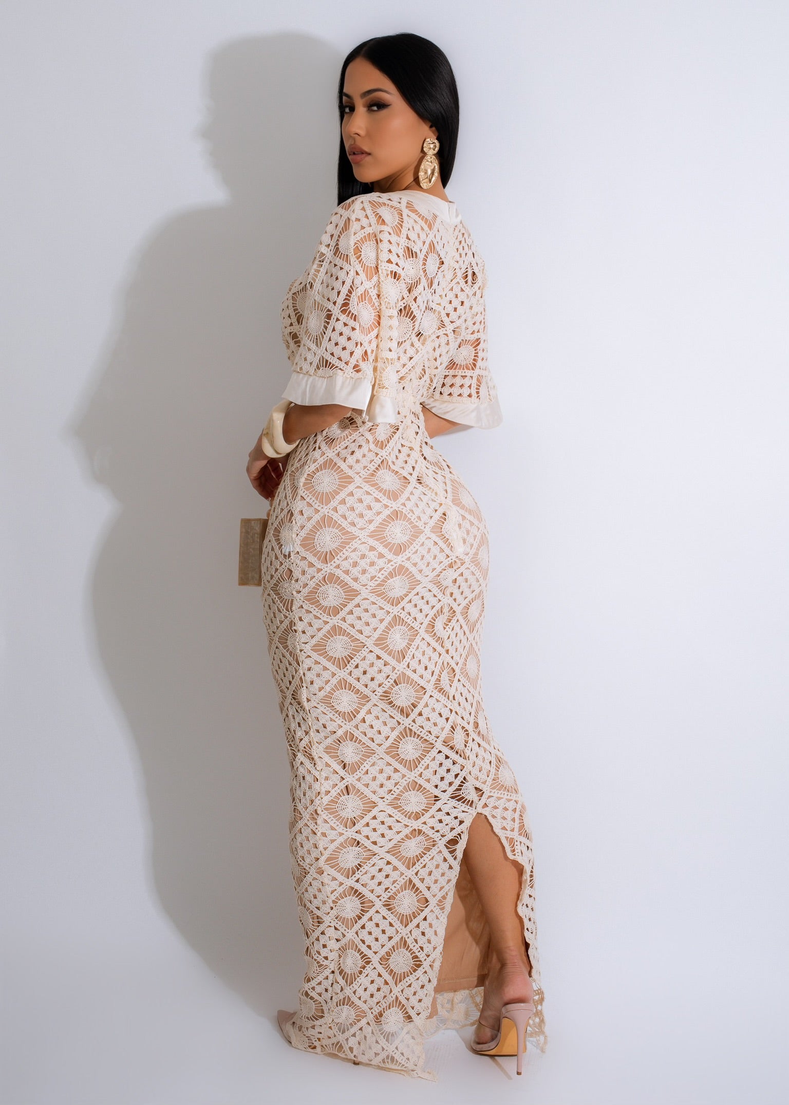 Crazy In Love Crochet Maxi Dress Nude