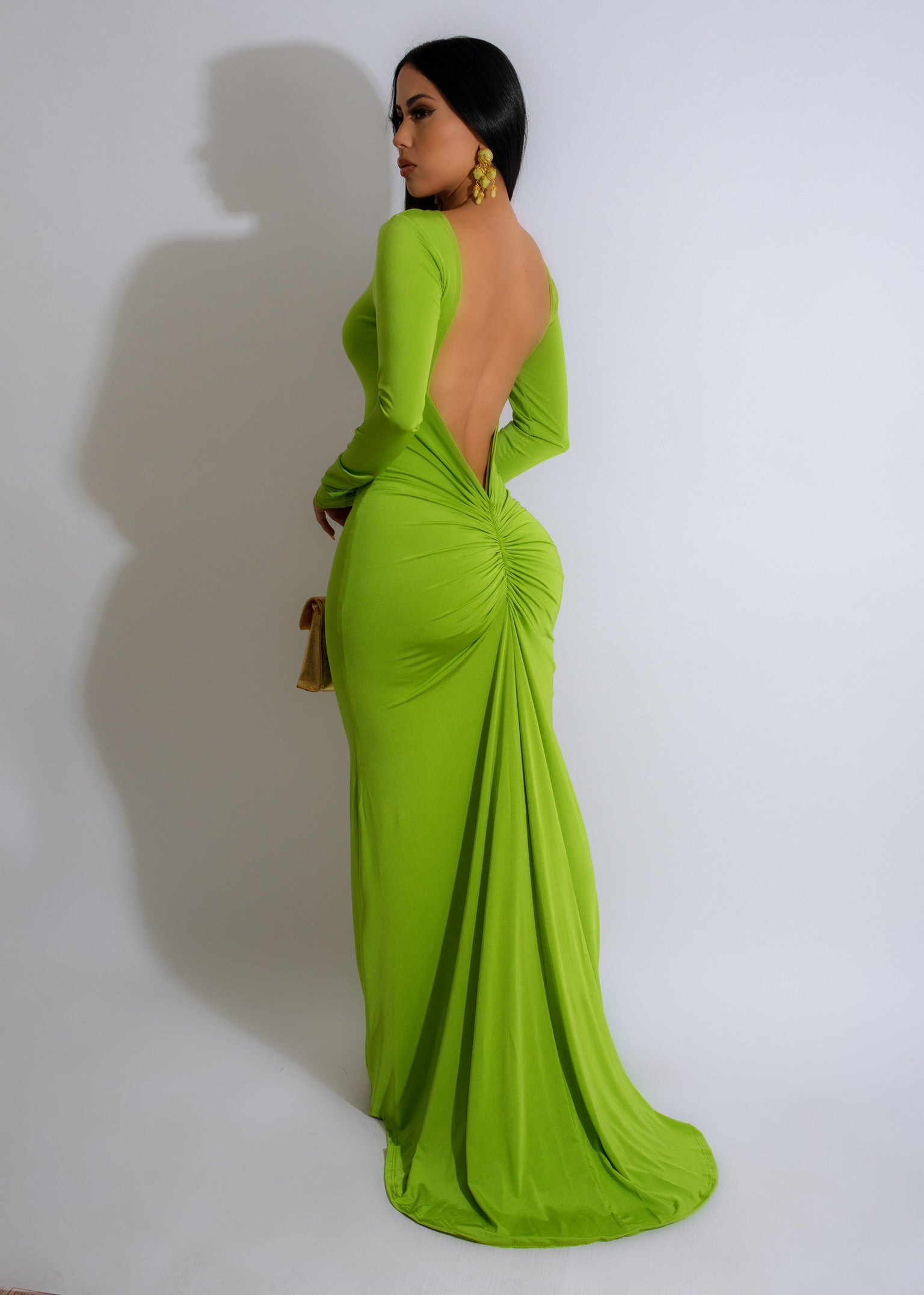 Euphoric Girl Ruched Maxi Dress Green