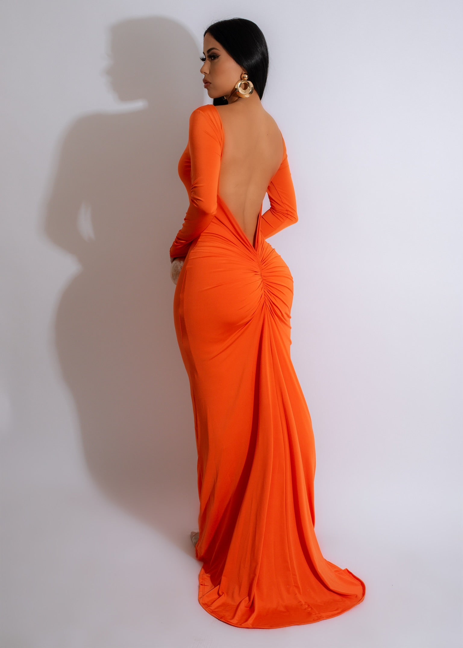 Euphoric Girl Ruched Maxi Dress Orange