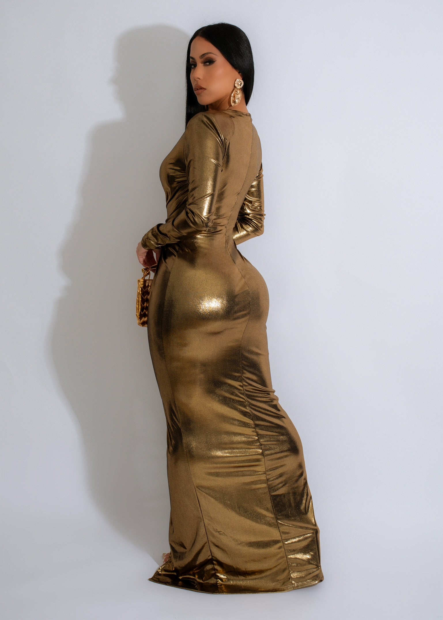 Neutral Metallic Maxi Dress Gold