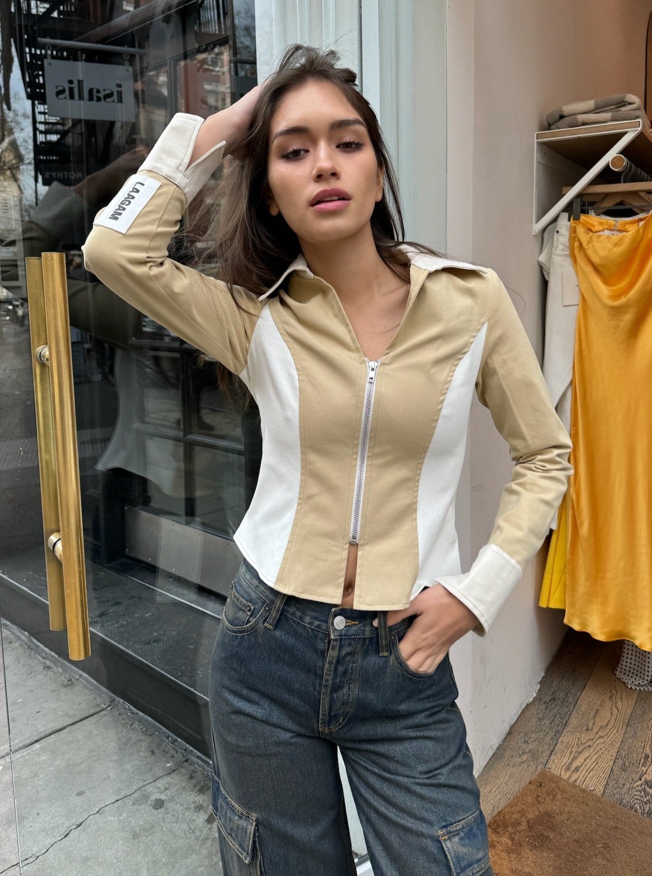 Boiler Zip Shirt in Beige