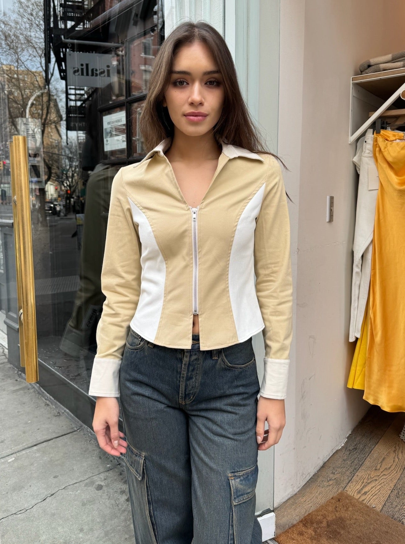 Boiler Zip Shirt in Beige