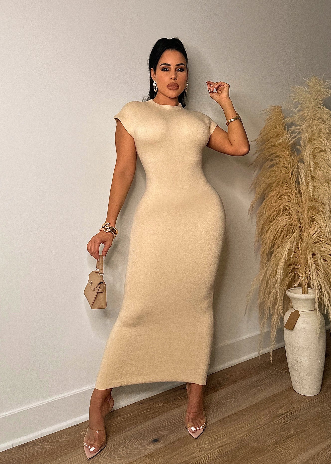 Miss The Moment Sweater Midi Dress Nude