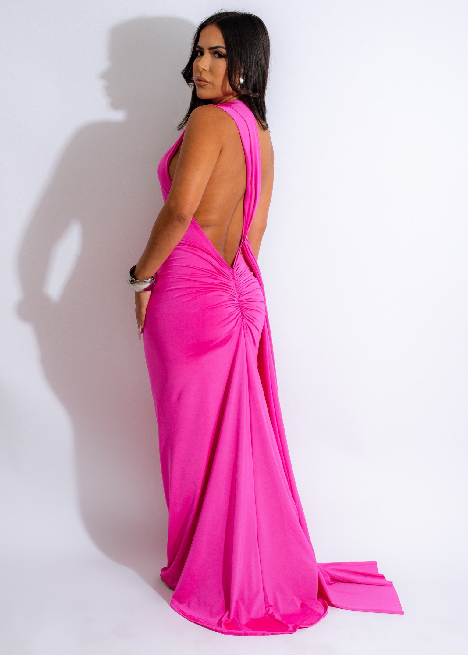 Big City Big Dreams Ruched Maxi Dress Pink