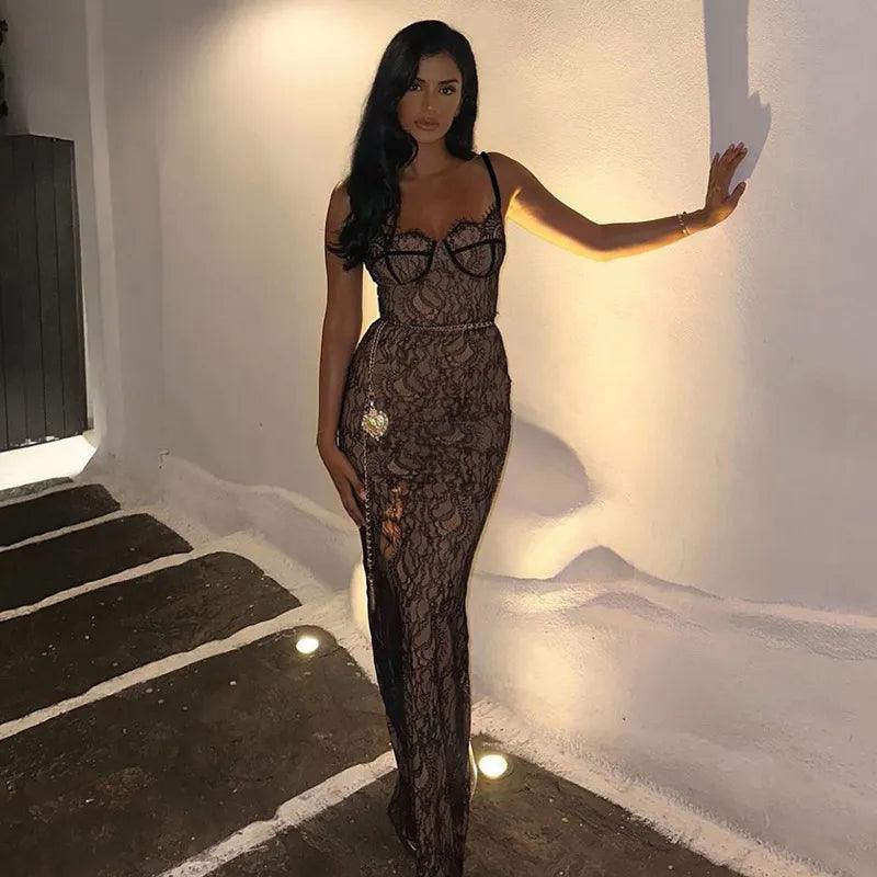 Lovely Lace Chain Belt Maxi Dress
