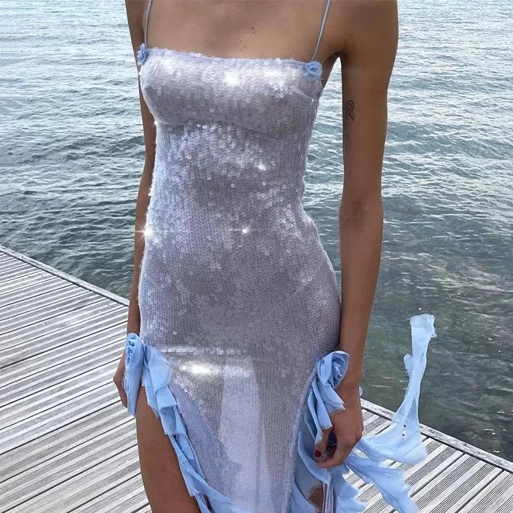 Blissful Breeze Sequin Ruffled Maxi Dress