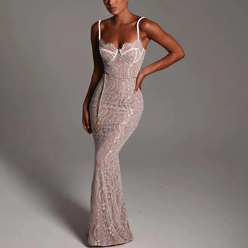 Lovely Lace Chain Belt Maxi Dress