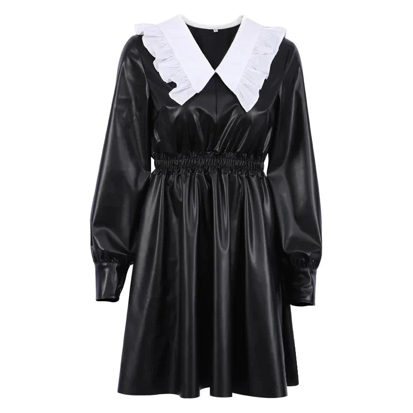 Seraphic Grace Long Sleeve Leather Mini Dress - Image 4