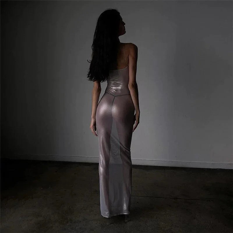 Focused On Me Sheer Metallic Maxi Dress - Image 5