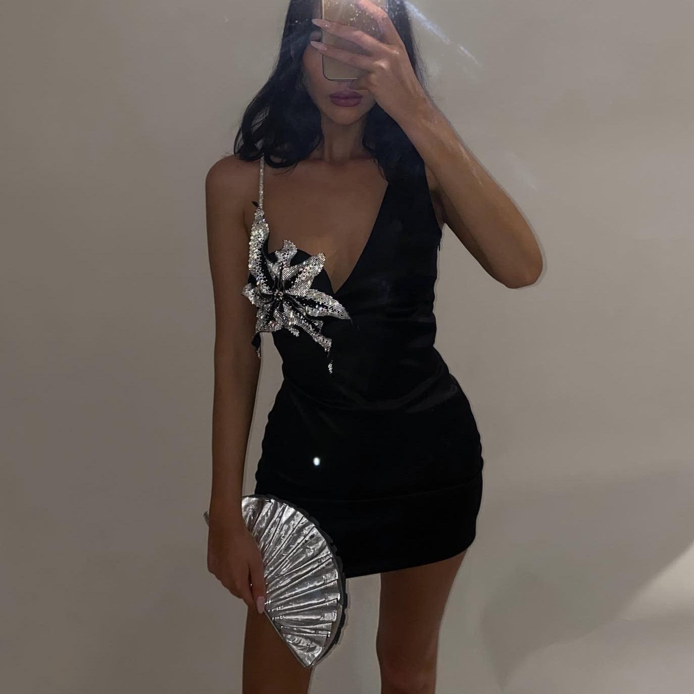 Miss Me One-Shoulder Crystal Mini Dress