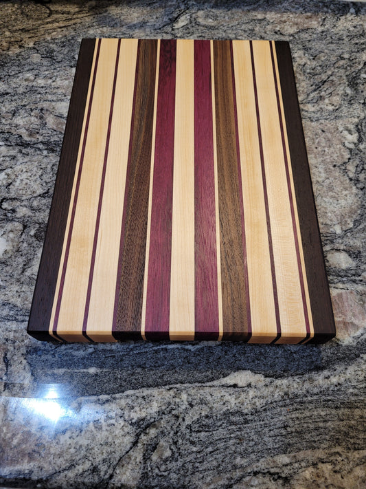 Thick Maple, Walnut, and Purple Heart Rectangle Cutting Board