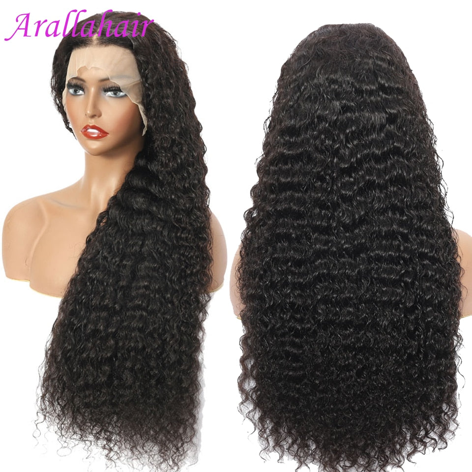 13x4 HD Transparent Deep Wave Frontal Wig Human Hiar 180% Density Brazilian Deep Water Curly Lace Front 4x4 Closure Wig