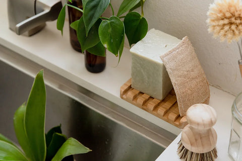 Eco  friendly solid dish soap and plant-based sponges