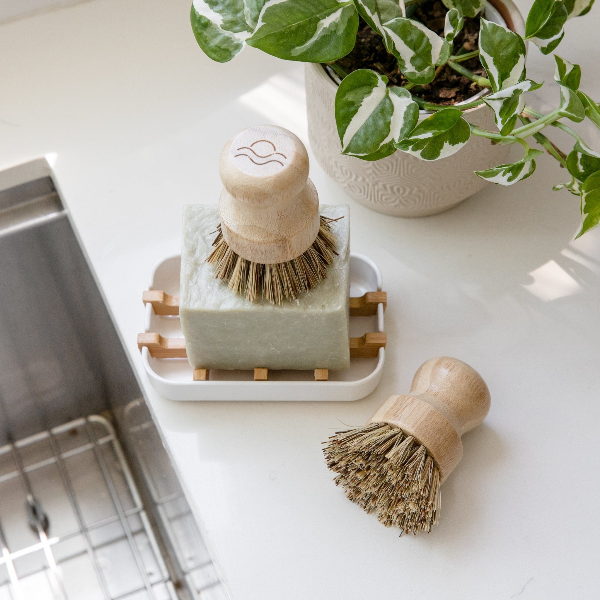 Sustainable Kitchen Bundle: Solid Dish Soap, Waterfall Soap Dish, Sisal  Cleaning Brush, Pot Scrubber