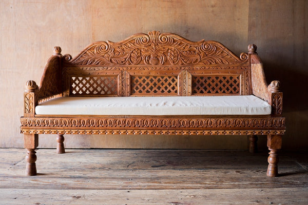 Ornately Carved Indian Bench with Natural Finish SHOP NECTAR