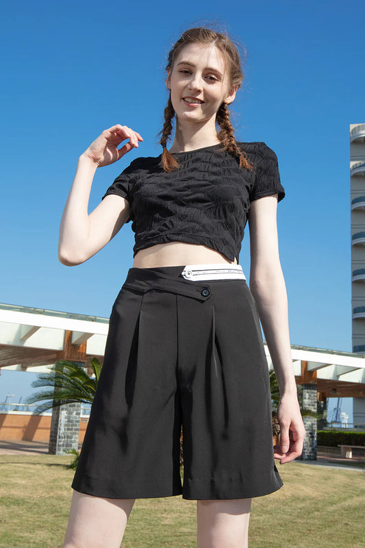 CONTRAST DOUBLE WAIST PANTS