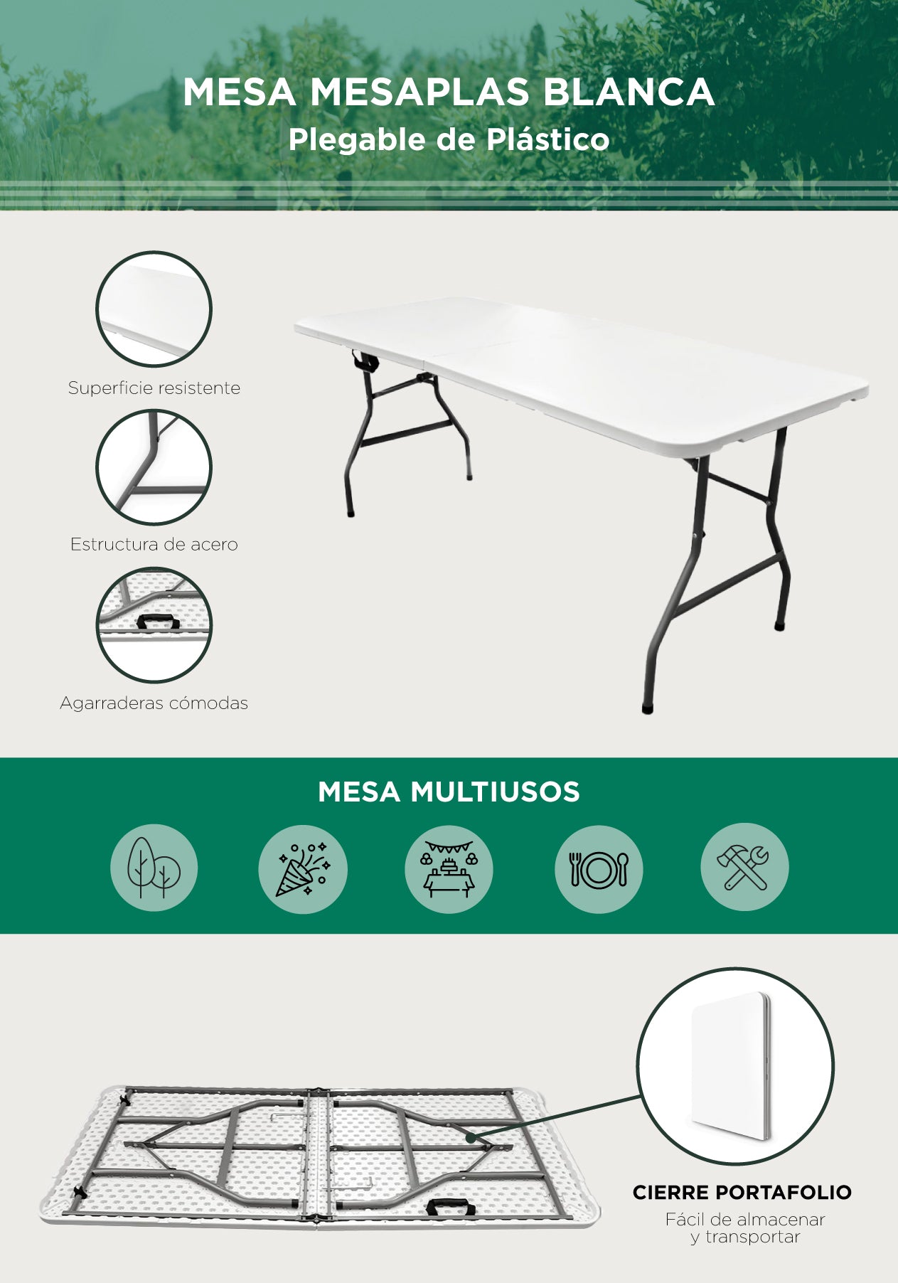 Mesa Plegable Multiusos Lifetime - Blanco - Camping