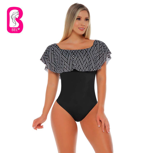 Body con faja interna en Powernet, diseño cuello V y boleros 7705-R3