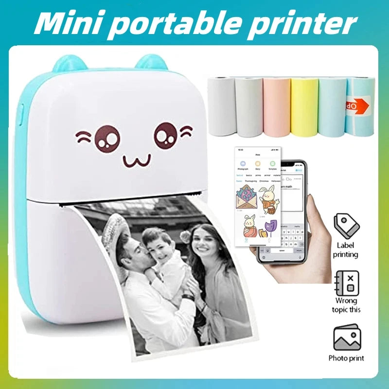 Portable thermal printer mini cat print photo pocket thermal label printer 58mm wireless Bluetooth Android iOS printers