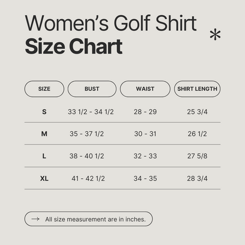 Women's golf shirt size chart
