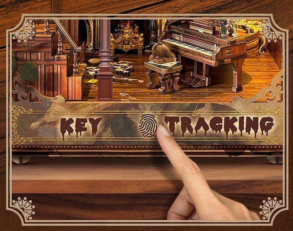 image displaying touch-activated lighting of Key Tracking DIY Book Nook Kit