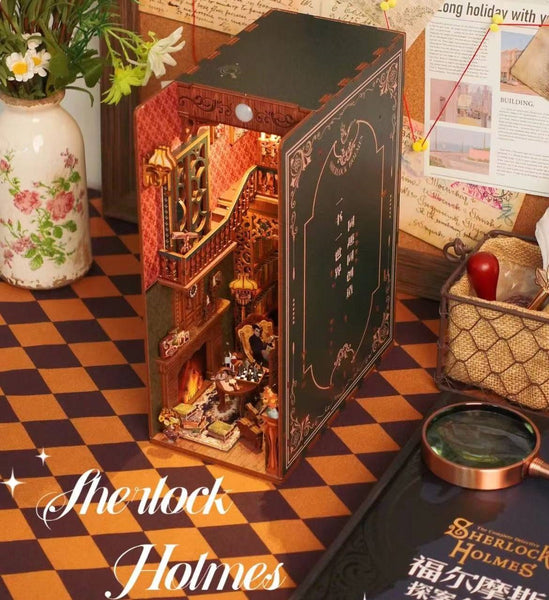 Sherlock Holmes Detective Agency DIY Book Nook Kit, miniature 3d wooden puzzles inspired by Sherlock Holmes, perfect for crafting enthusiasts and dollhouse collectors alike, and ideal for bookshelf insert decor