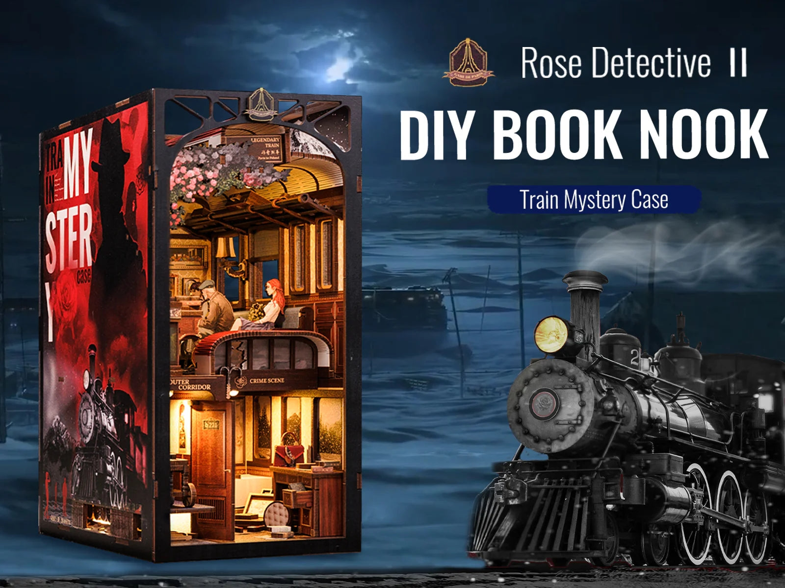 Train Mystery Case | DIY Book Nook Kit | Detective Agency Series | Bookshelf Insert Decor Diorama | 3D Wooden Puzzles Bookend | Book Stand Miniature House