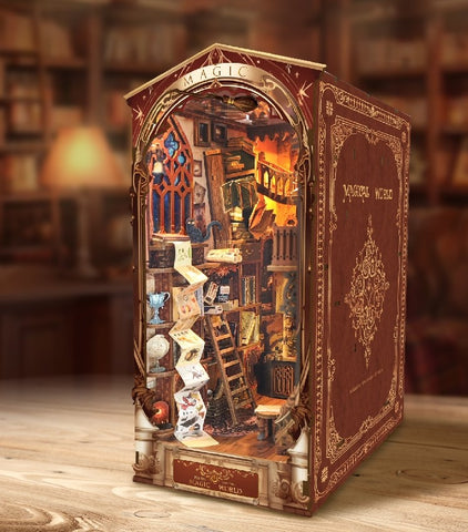 Magic World DIY Book Nook Kit - 3D Wooden Puzzles - Bookend - Bookshelf Insert Diorama - Miniature Crafts