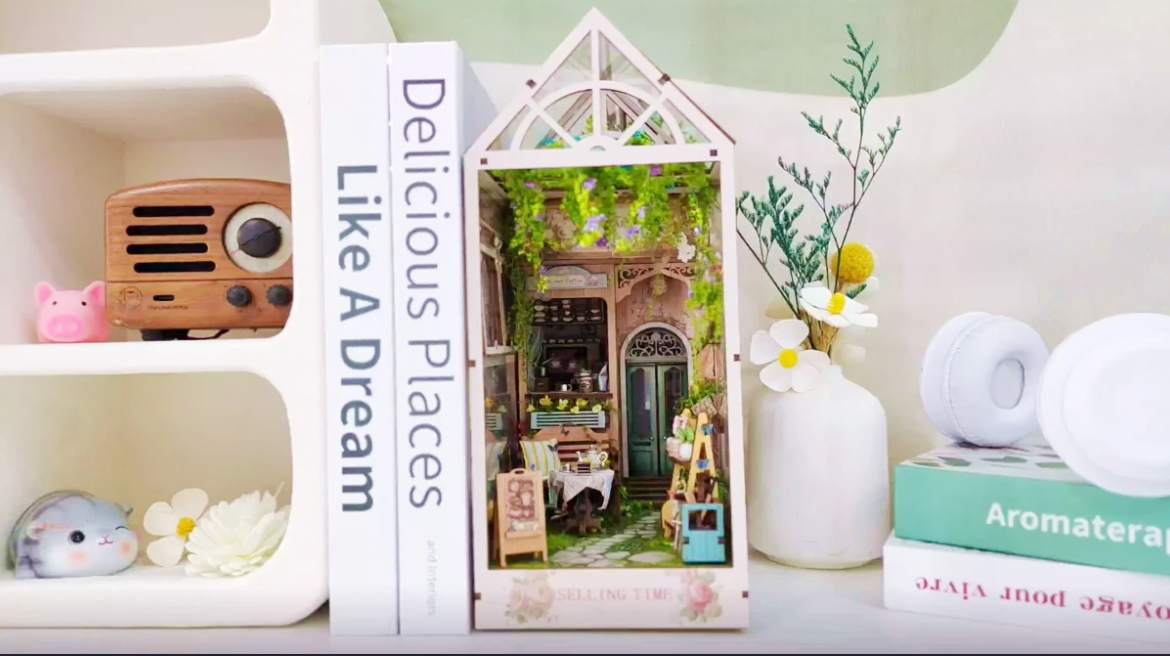 Sylvia Garden DIY Book Nook Kit | 3D Wooden Puzzle Bookend | Bookshelf Decor Diorama | Miniature House Book Stand