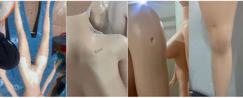 After the mold is done, we started production and got a softer & lighter doll, but there added more mold lines, also some parts of the body are prone to lack of material, as pictures shown:
