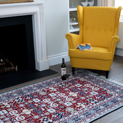 how to decorate with a patterned rug