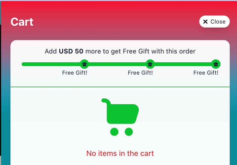 Screenshot of the newly designed cart, showcasing the Cart Goals slider and the amounts needed to select free gifts.