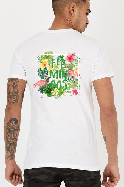 Flamingo tropical back printed Crew Neck men's t -shirt