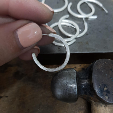 Hammered Silver Hoop Earrings