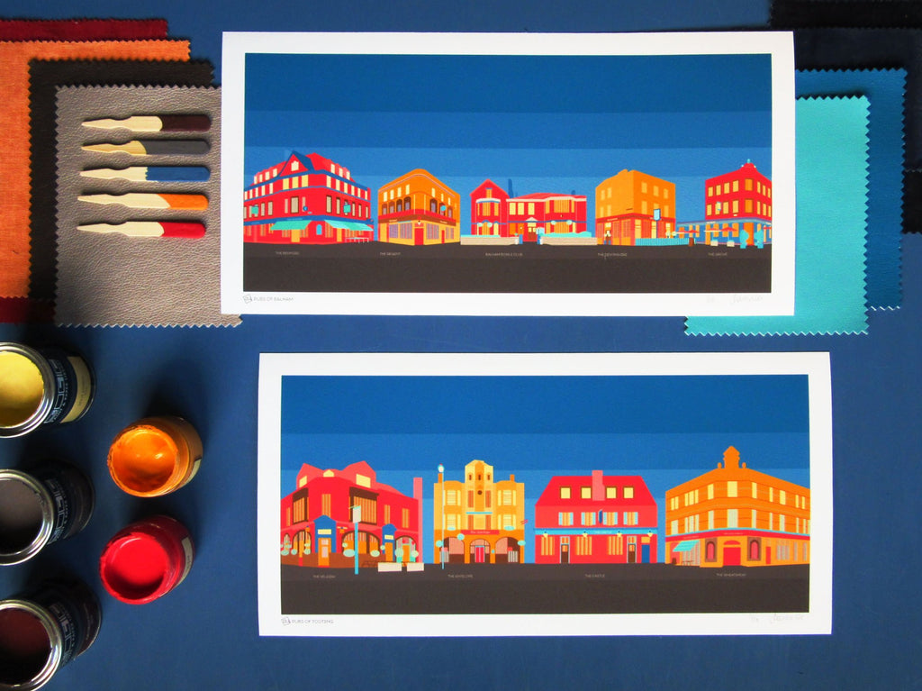 Colour-inspiration-for-Panorama-pub-Art-prints-with-paint-and-fabric-swatches
